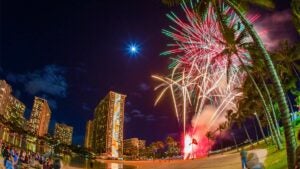 People watching fireworks display.